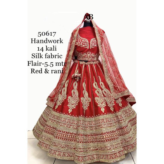 Designer Red 14 Kali HandWork Lehenga For Wedding