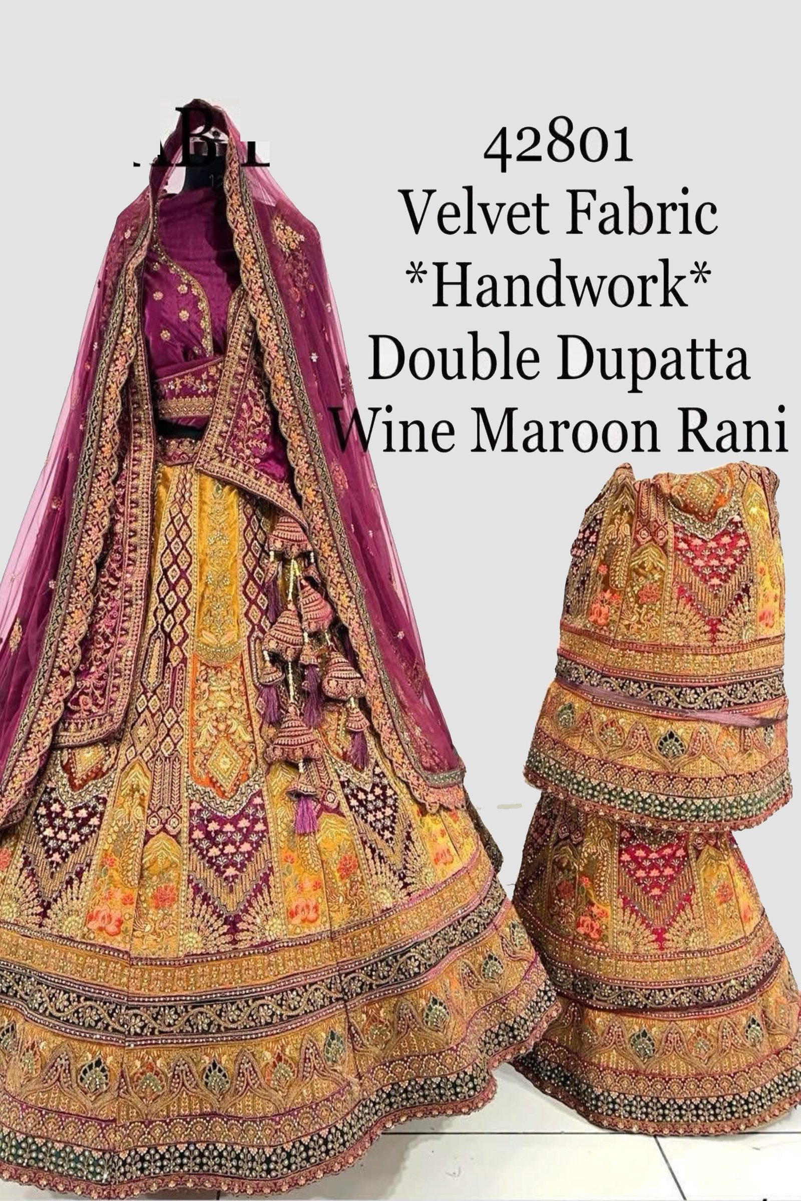 Designer Wine Multicolor Lehenga For Bride 