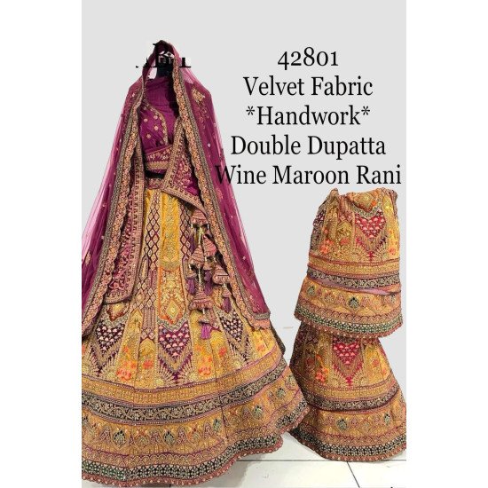 Designer Wine Multicolor Lehenga For Bride 