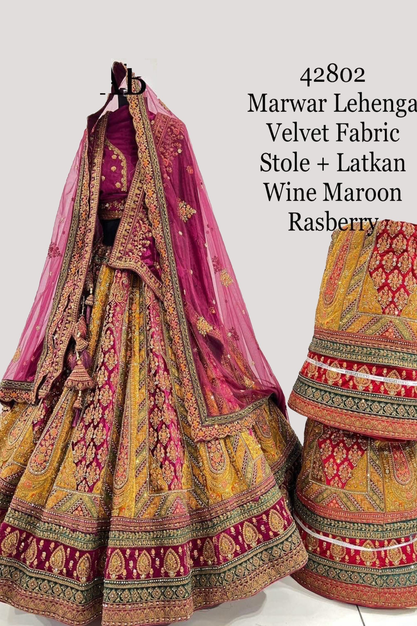 Designer Marwar Rasberry Handwork Lehenga For Bride