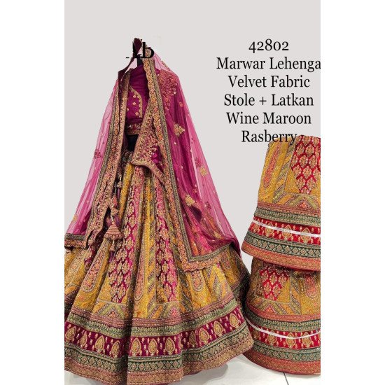 Designer Marwar Rasberry Handwork Lehenga For Bride