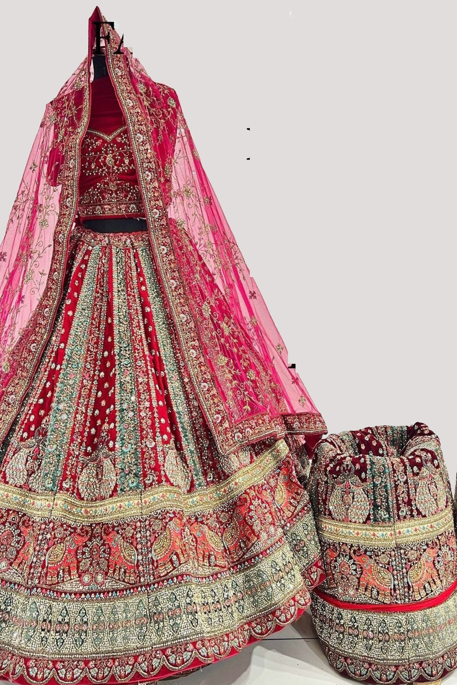Designer Multicolor Touch Handwork Bridal Lehenga For Wedding