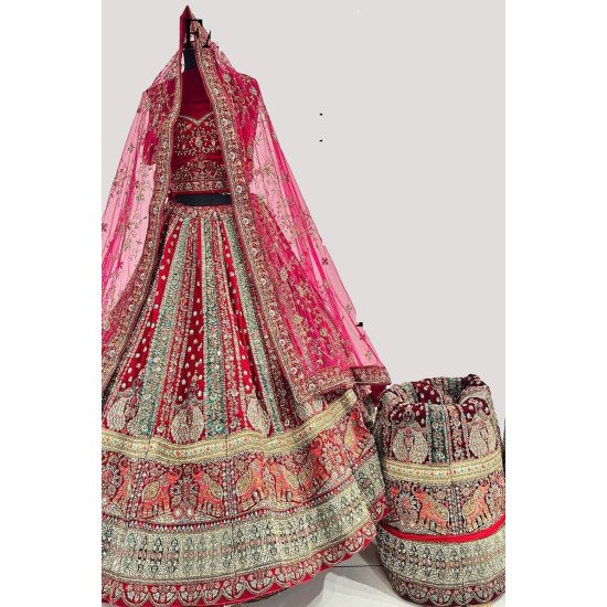 Designer Multicolor Touch Handwork Bridal Lehenga For Wedding
