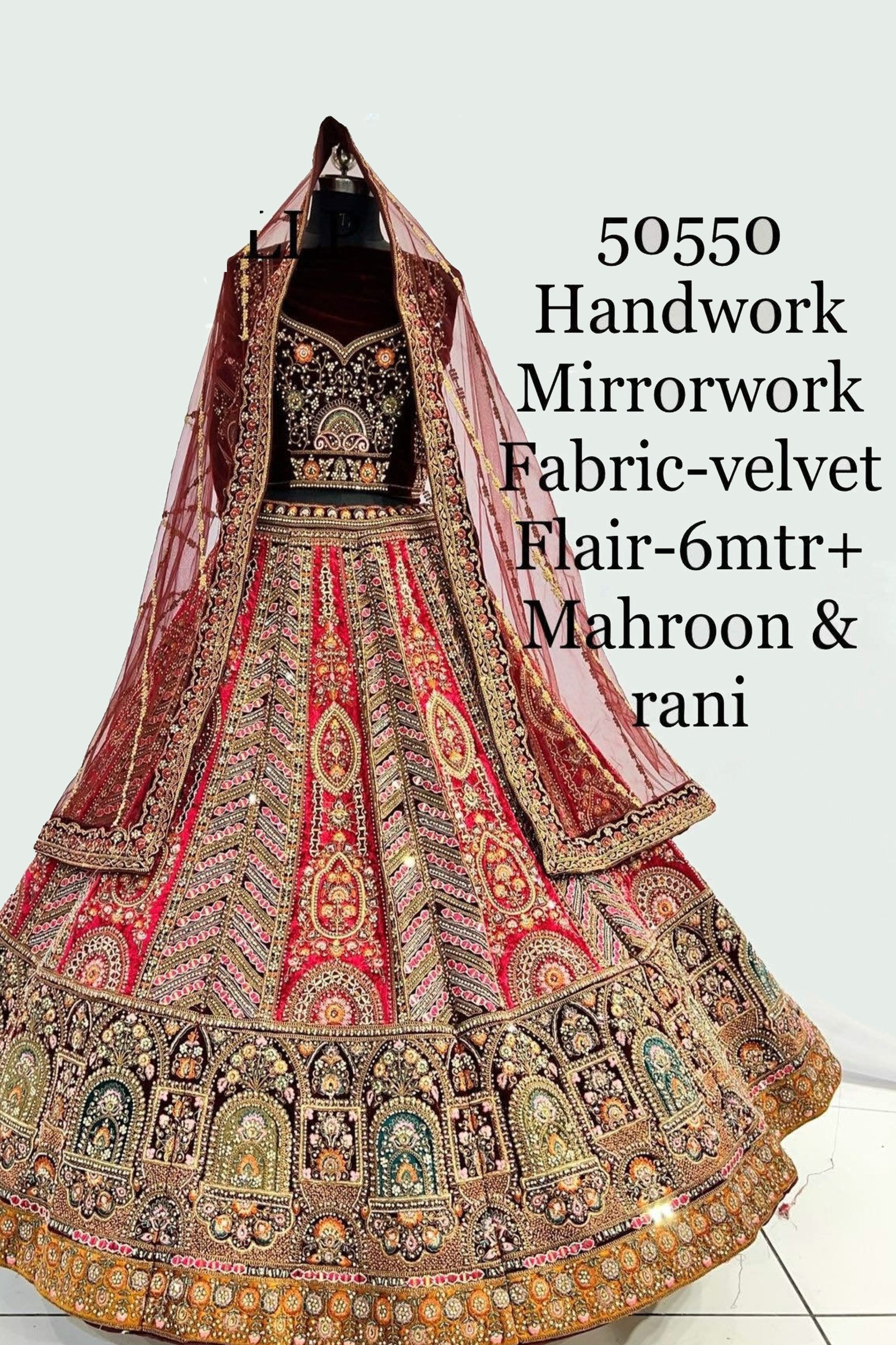 Designer Hand And Mirrorwork Bridal Lehenga For Wedding