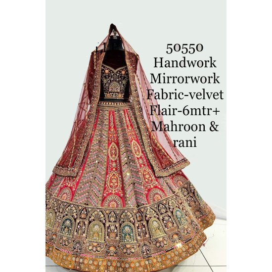 Designer Hand And Mirrorwork Bridal Lehenga For Wedding