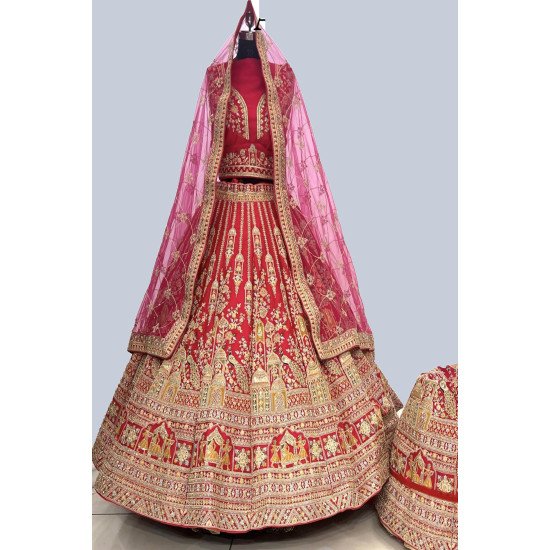 Designer Red Embroidery & Stone Work Bridal Lehenga