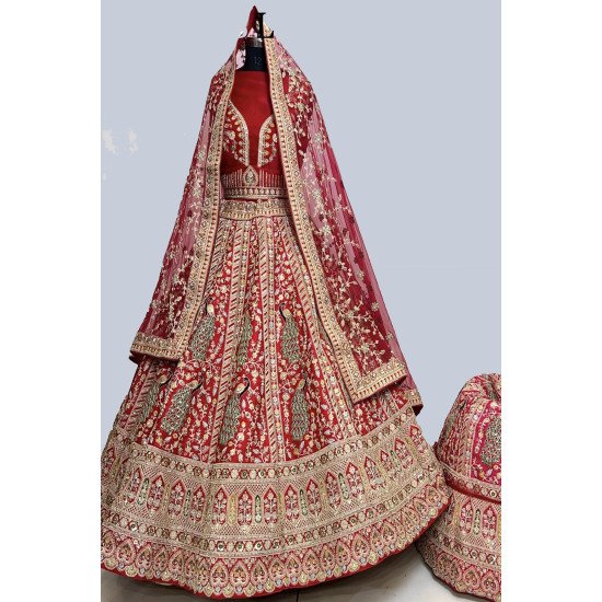 Designer Red & Rani Color Embroidery Work Bridal Lehenga