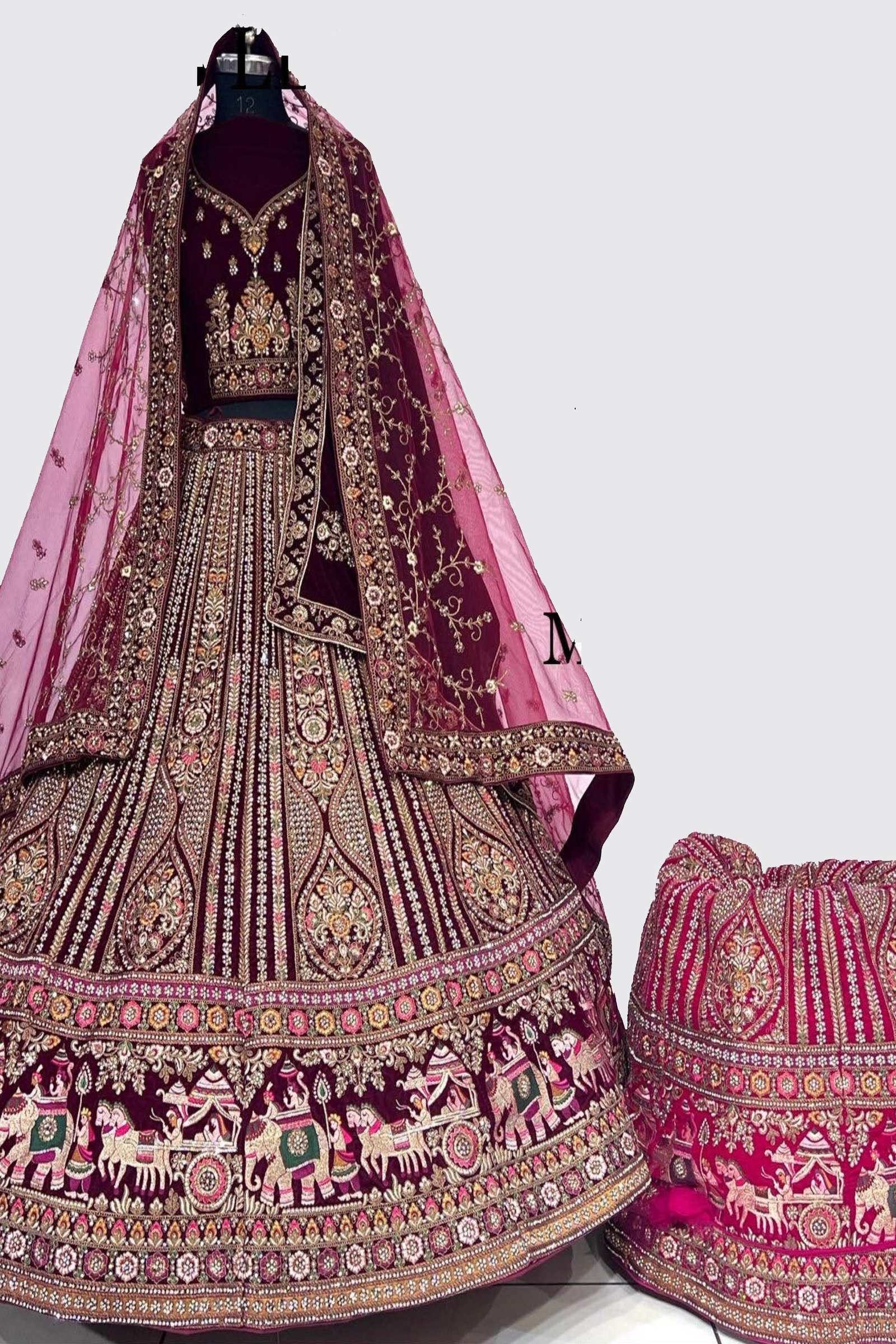 Designer Cherry Stone Work Bridal Lehenga