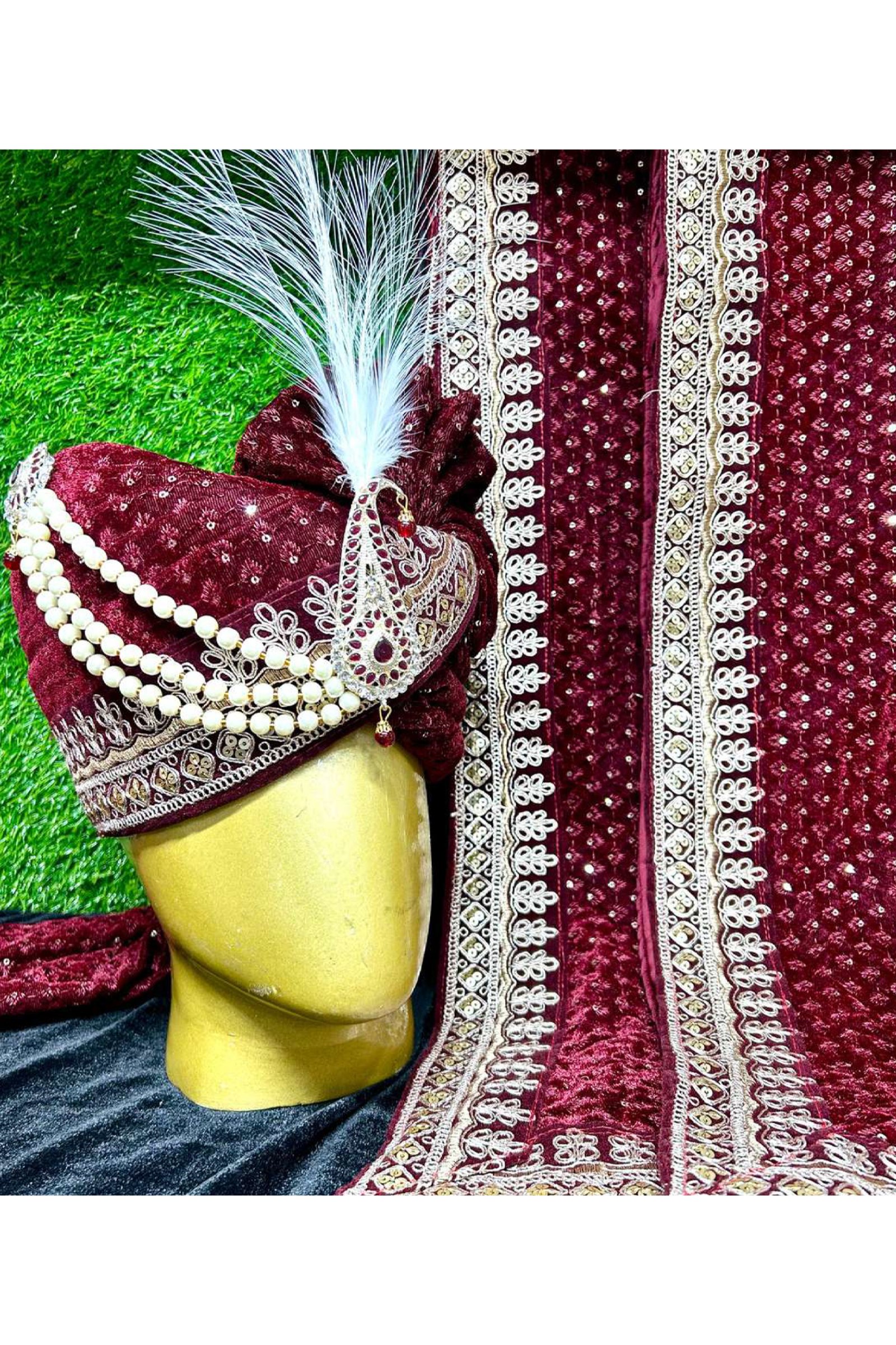 Designer Mehroon Color Saga and Stole 