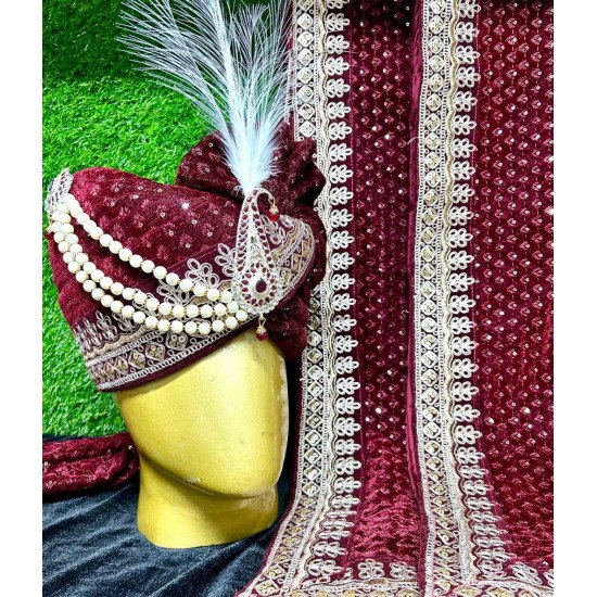 Designer Mehroon Color Saga and Stole 