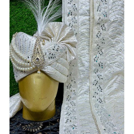Designer Off White Sequence Work Safa Dupatta 