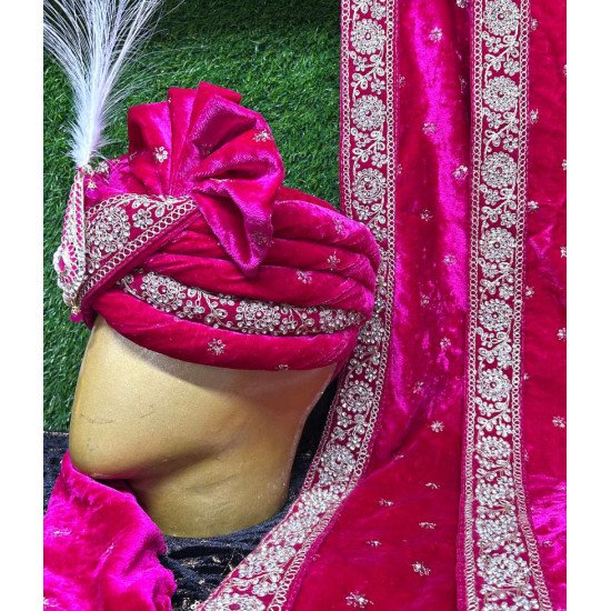Designer Sequence Work Rani Colored Safa And Stole 