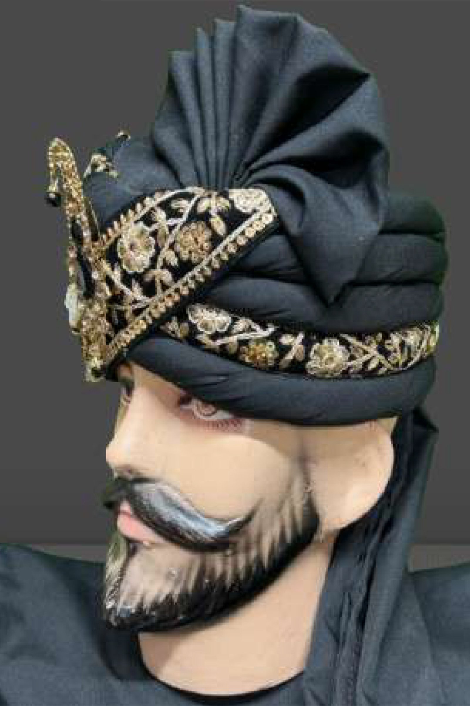 Designer Black Silk Safa Set