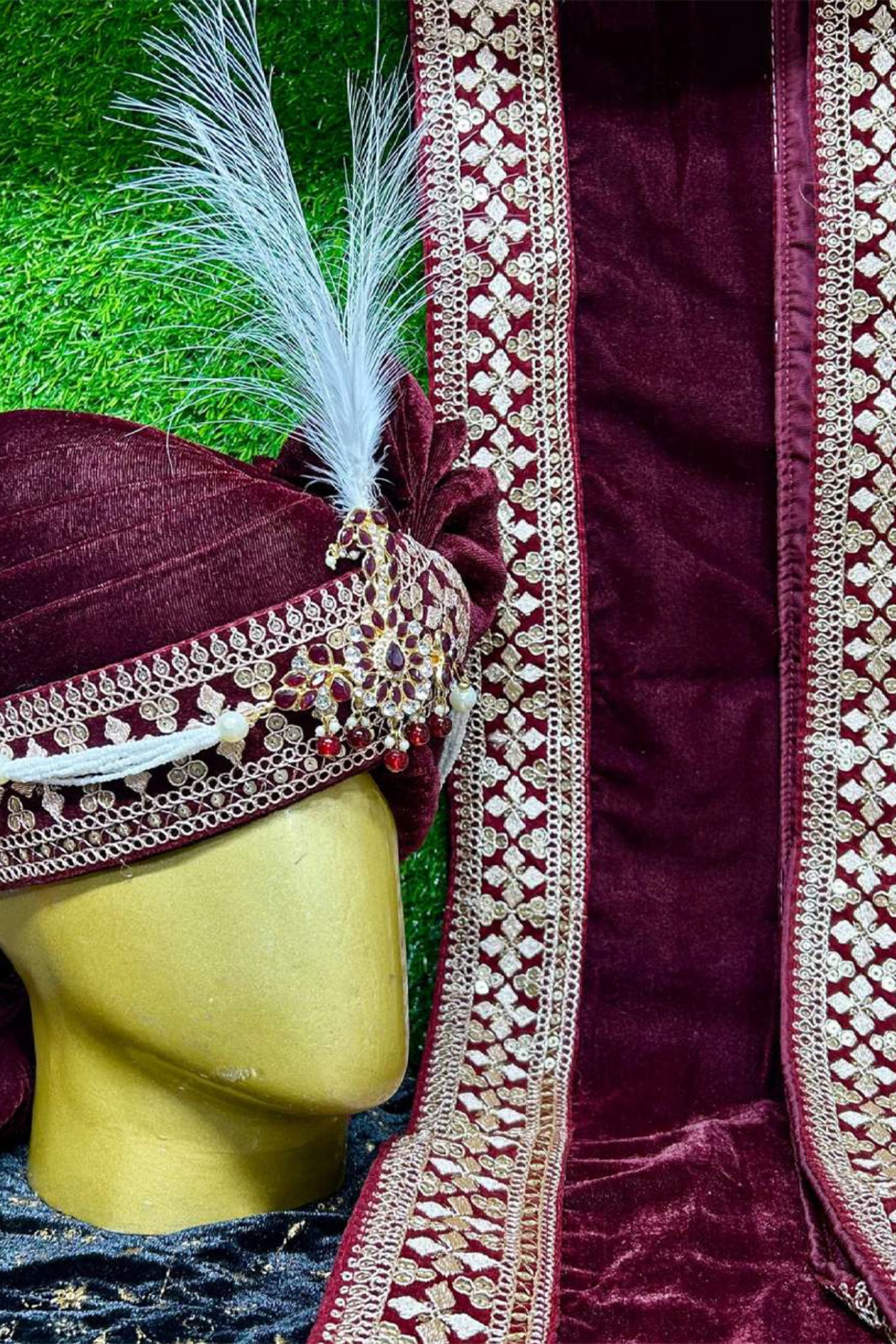 Desinger Mehroon Pagari & Stole For Groom