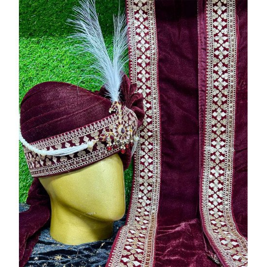 Desinger Mehroon Pagari & Stole For Groom