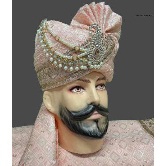 Designer Peach Colored Groom Turban & Stole