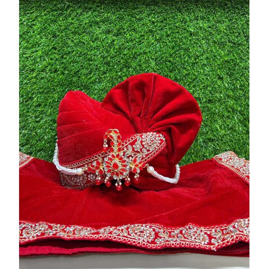 Designer Red Colored Groom Pagari & Stole