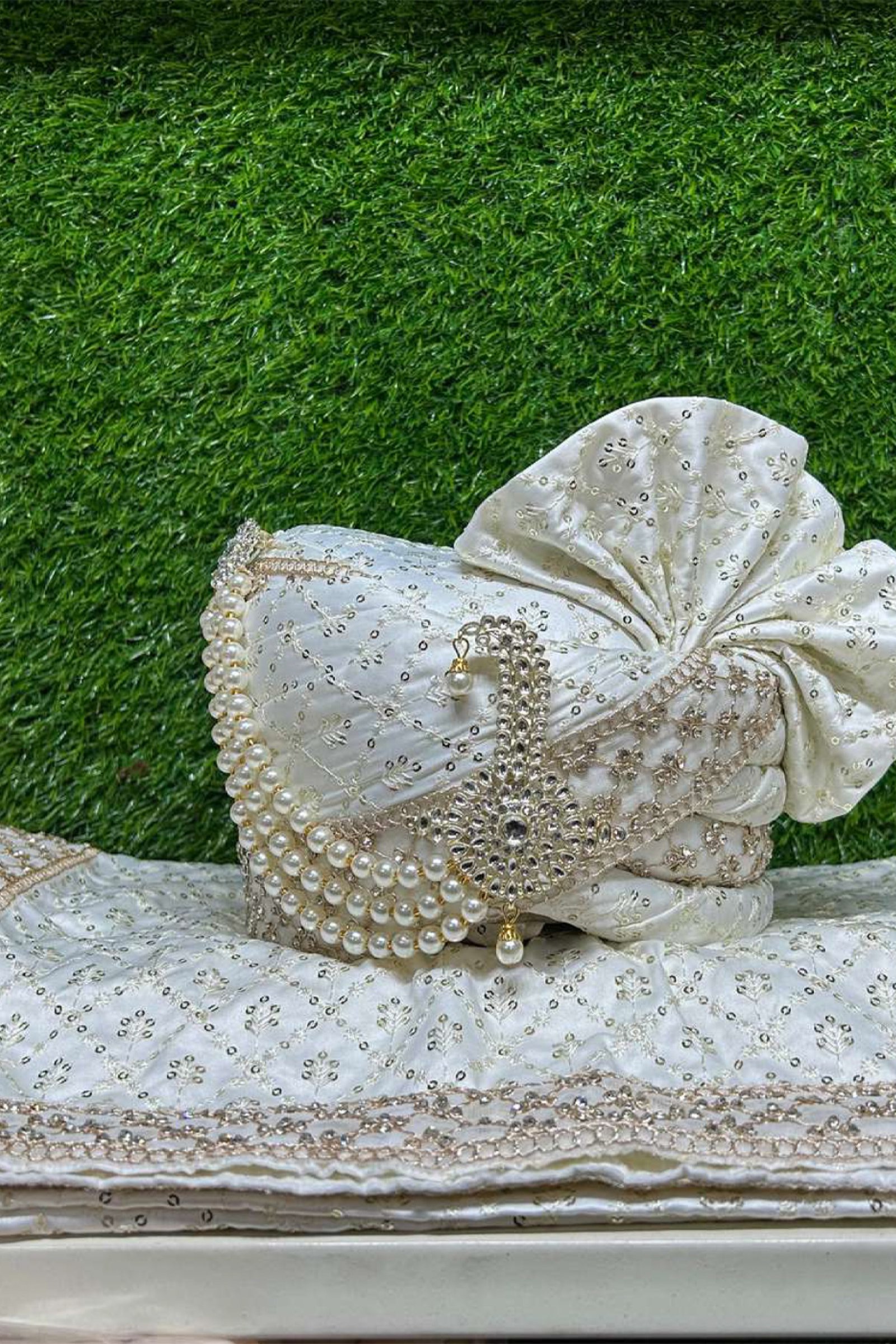 Designer Sequence Work Off White Safaset For Groom