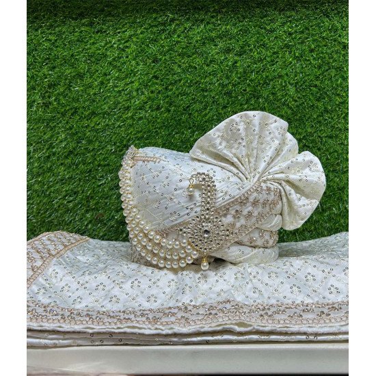 Designer Sequence Work Off White Safaset For Groom