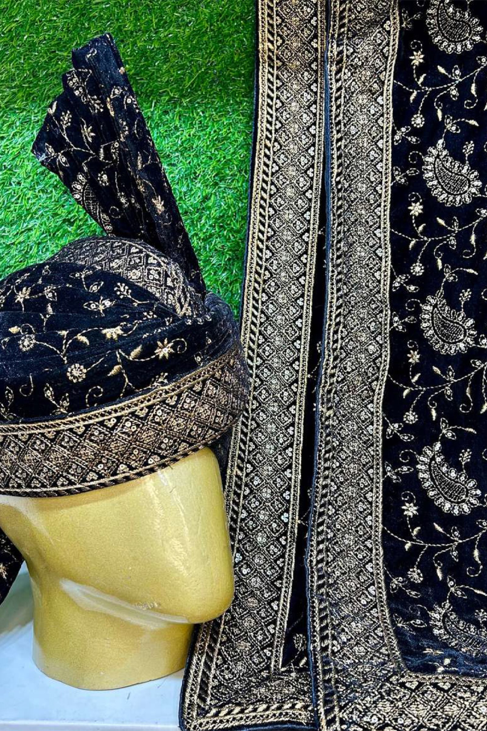 Designer Navy Blue Embroidery Work Safa & Stole