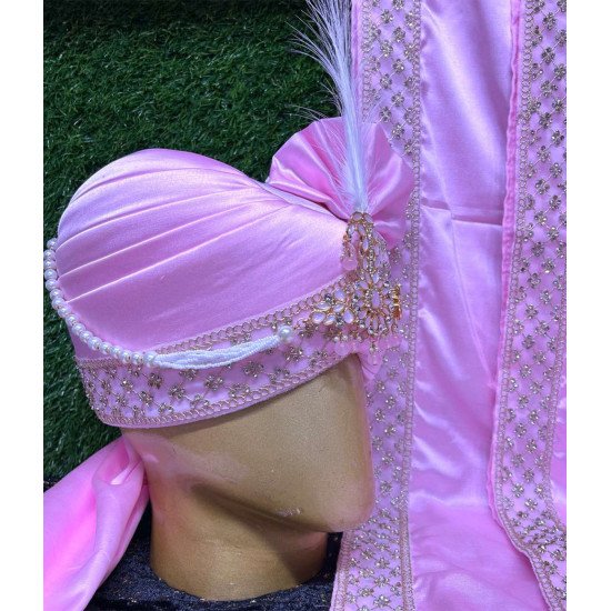 Designer Power Pink Dyeable Wedding Safa And Stole 
