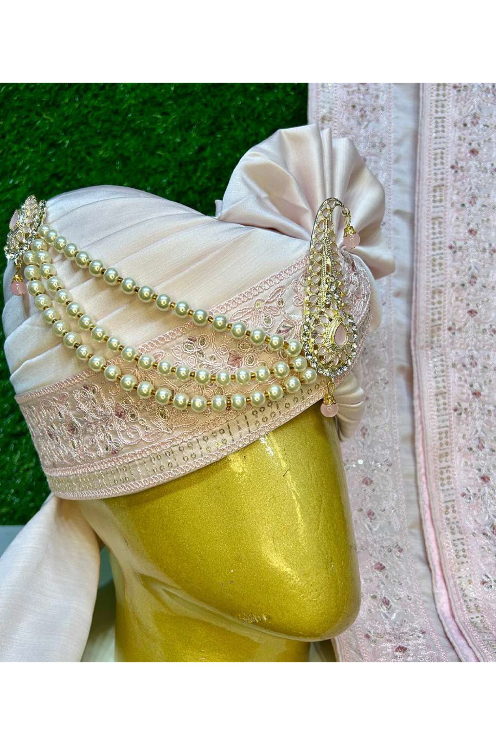 Designer Beige Colored Embroidery Work Pagari & Dupatta
