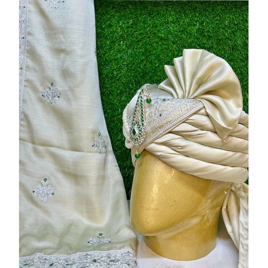 Designer Beige Color Embroidery Work Groom Safa And Stole 