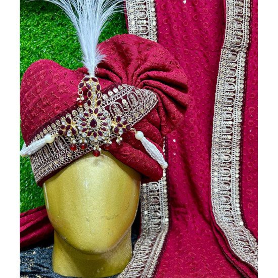 Designer Mehroon Sequence Work Safaset For Wedding