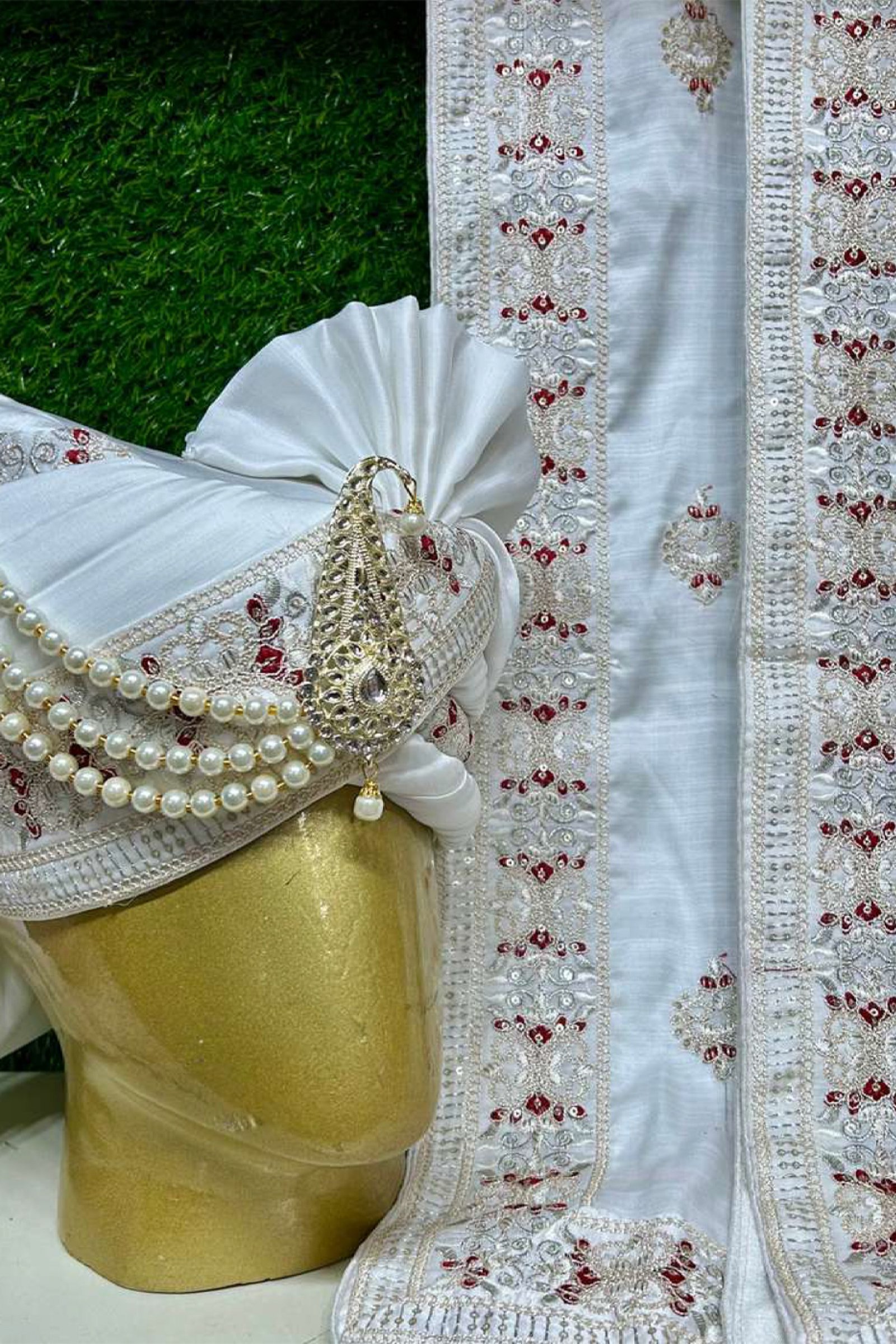 Designer White With Mehroon Embroidery Safaset 