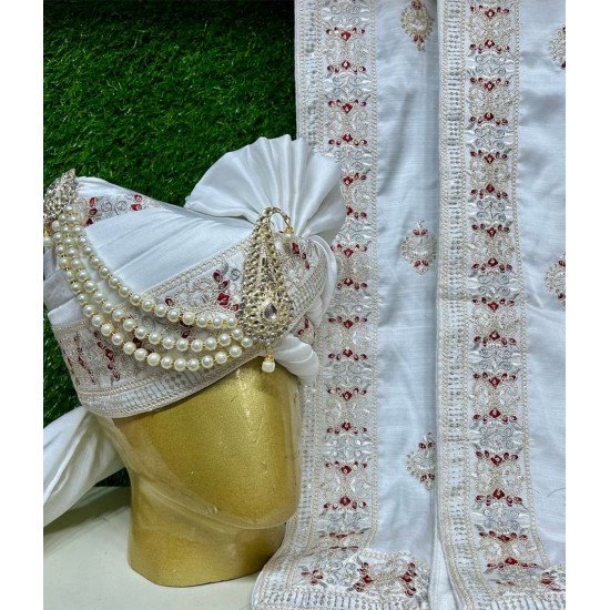 Designer White With Mehroon Embroidery Safaset 