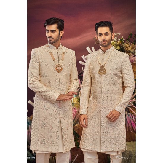 Beige Color Handwork Sherwani For Men