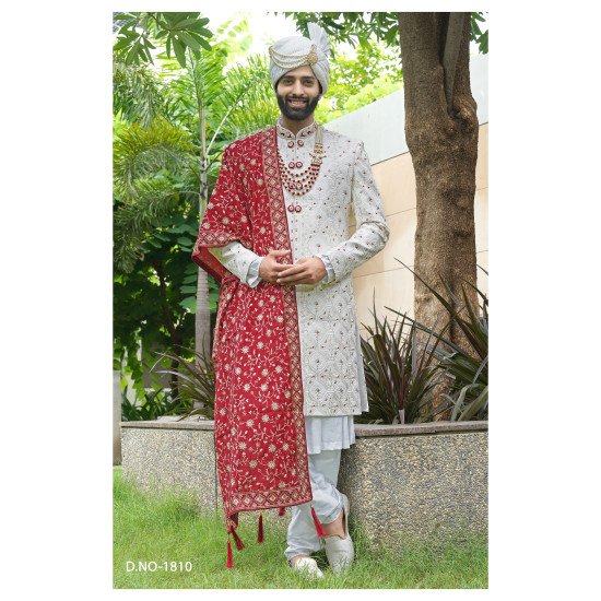 Designer Mehroon Touch Embroidered Work Sherwani