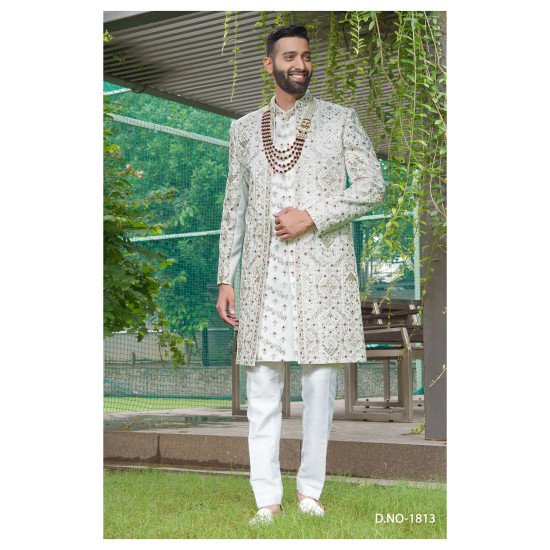 Designer Short Pattern Wedding Sherwani For Men