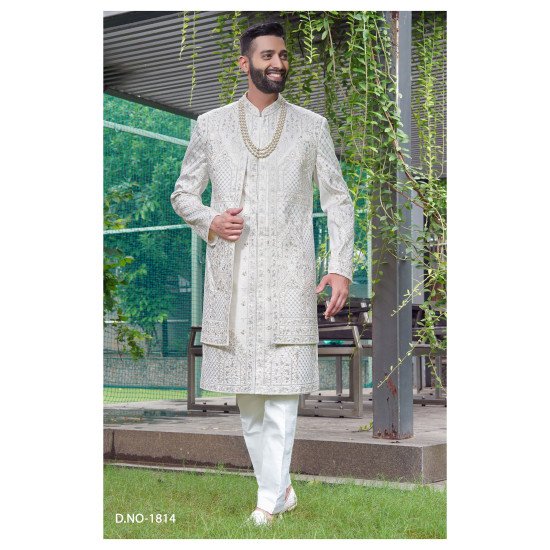 Designer Double Pattern Wedding Sherwani For Groom
