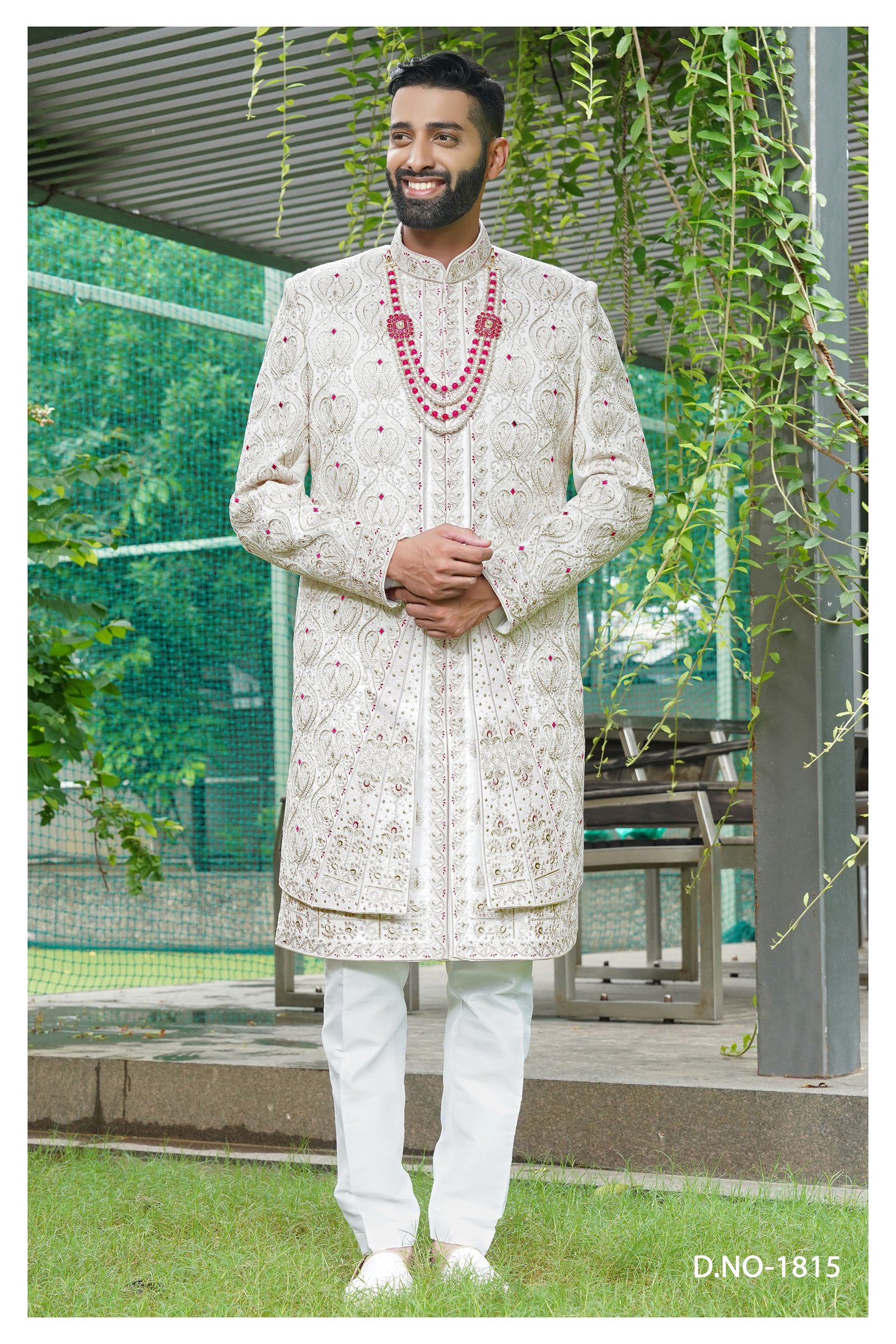 Designer Double Pattern Sherwani  With Red Thread Work 