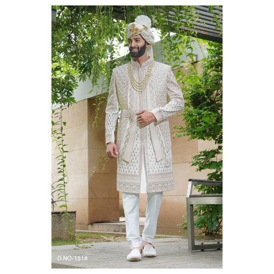 Designer Three Layred Mehroon Touch Wedding Sherwani