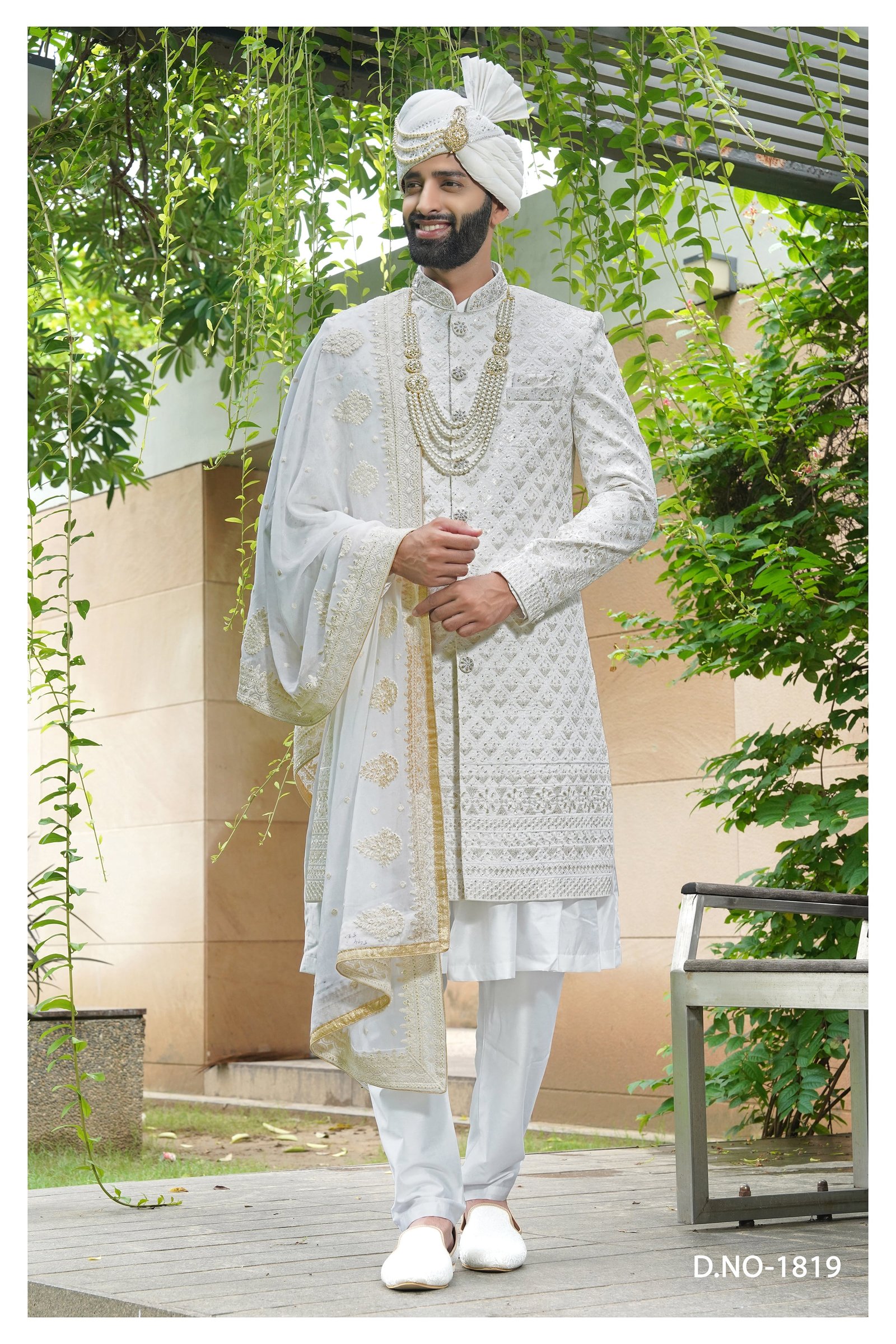 Designer White Sequence Work Wedding Sherwani