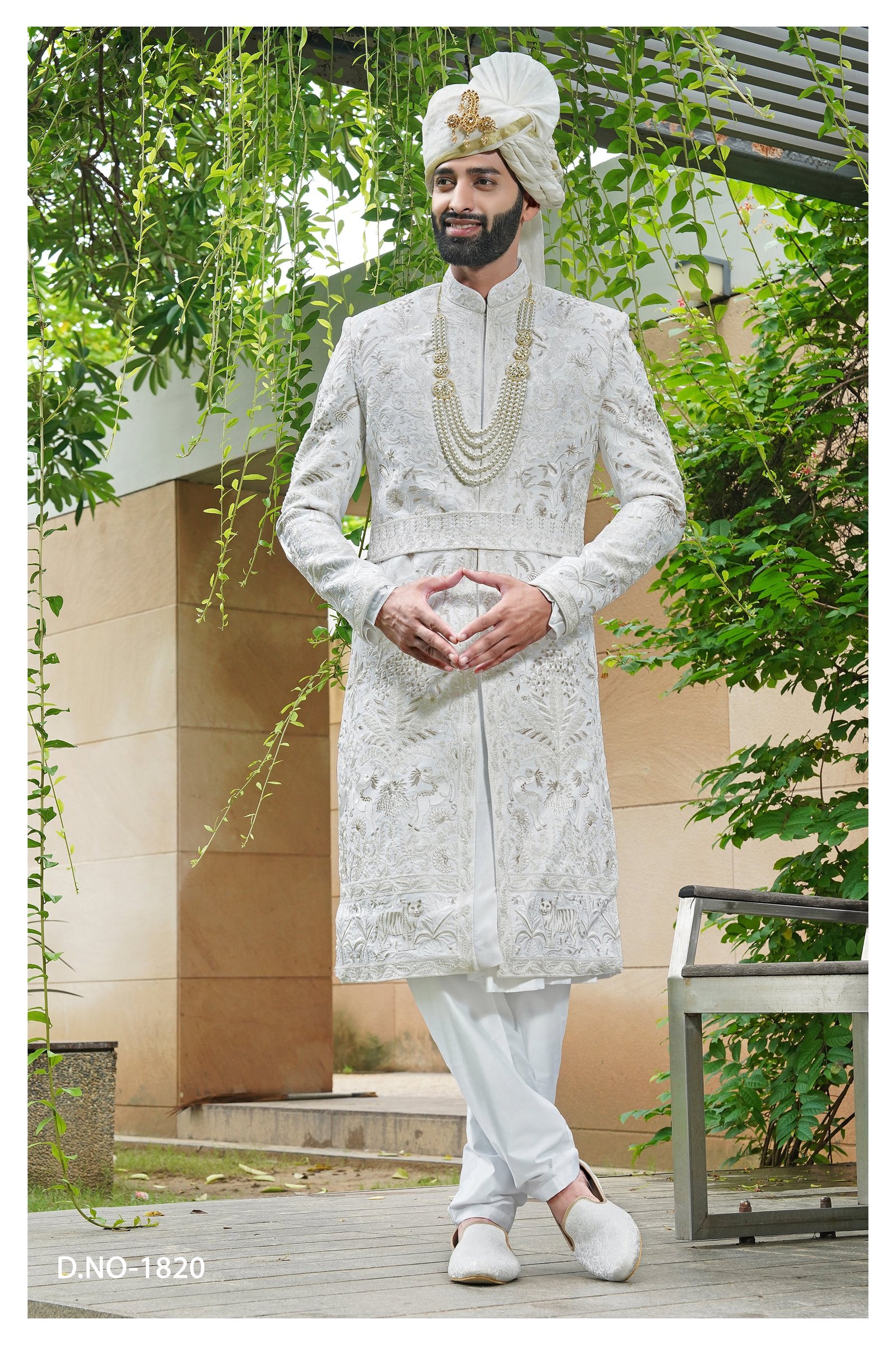 Designer Belt Pattern Sherwani For Groom