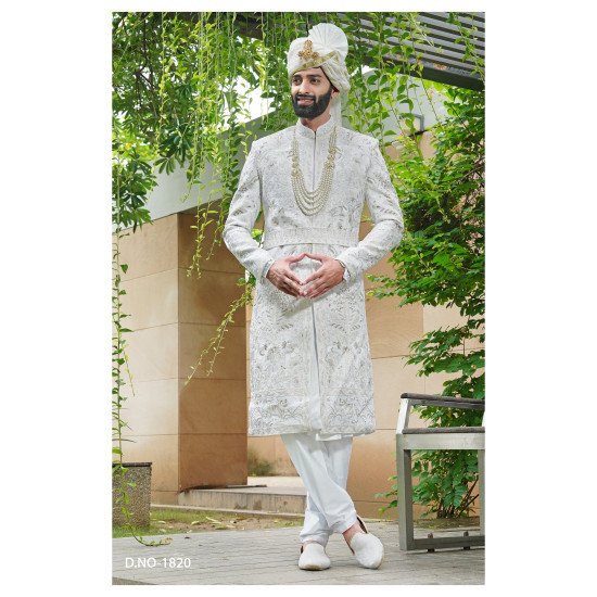 Designer Belt Pattern Sherwani For Groom