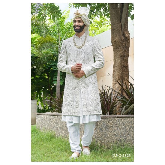Designer Motif Embroidered Wedding Sherwani For Groom