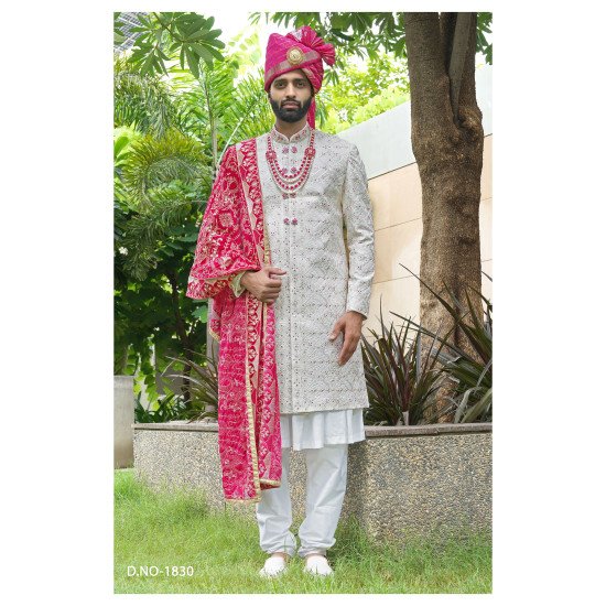 Designer Rani Touch Sequece Work Wedding Sherwani For Groom