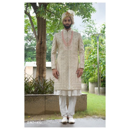 Designer Motif Embroidered Work Sherwani For Men