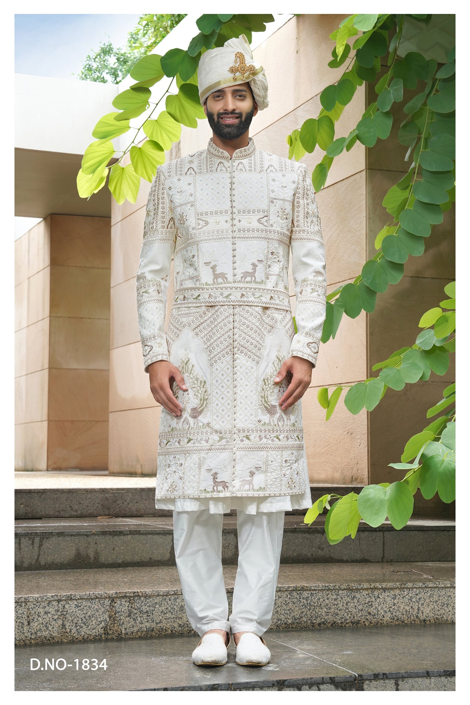Designer Motif Work Wedding Sherwani For Groom