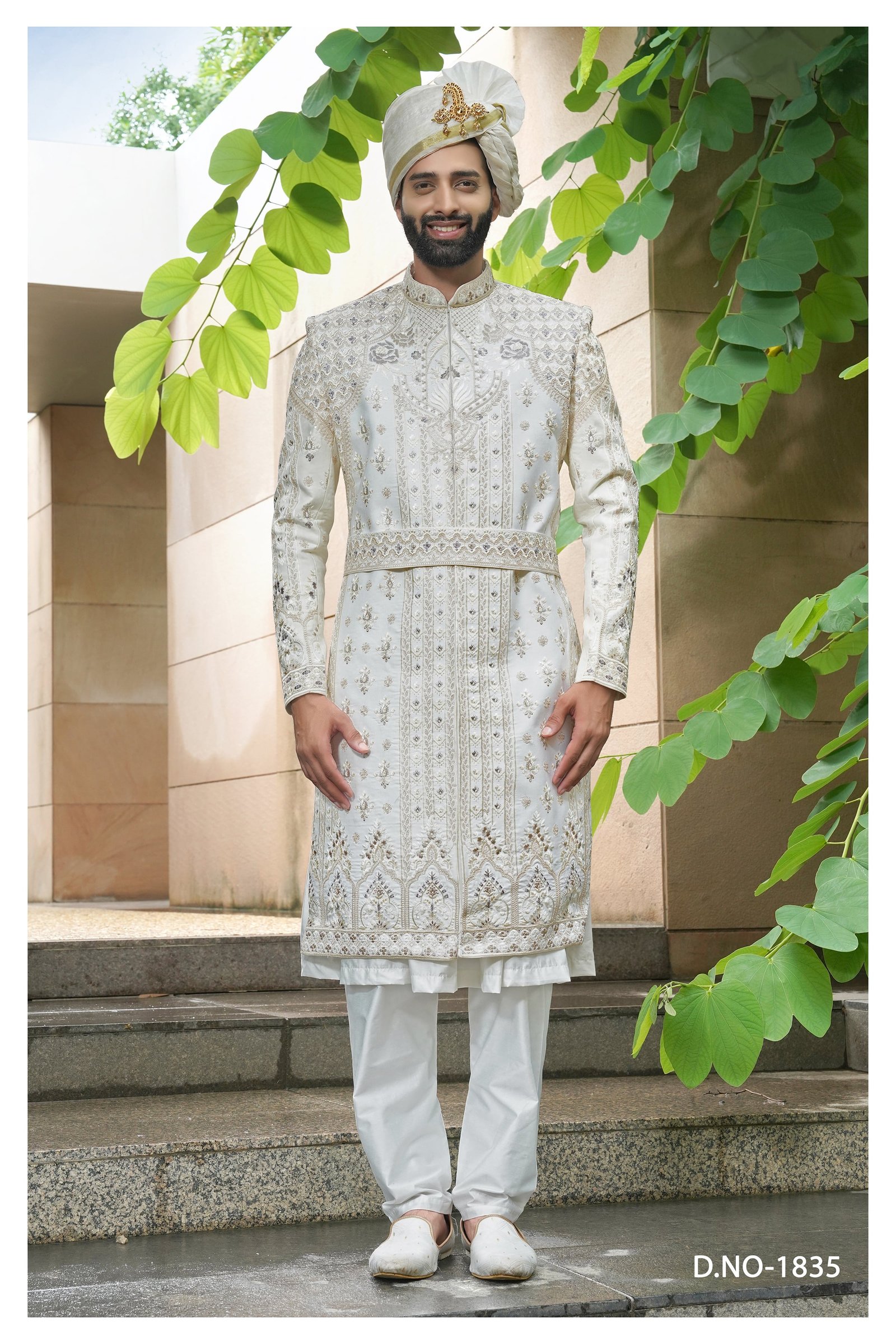 Designer Embroidered Belt Pattern Sherwani For Wedding