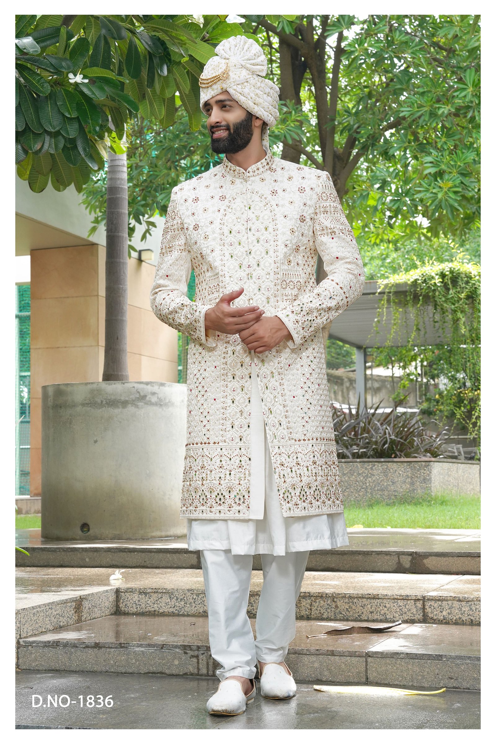 Designer Mirror Work Wedding Sherwani For Men