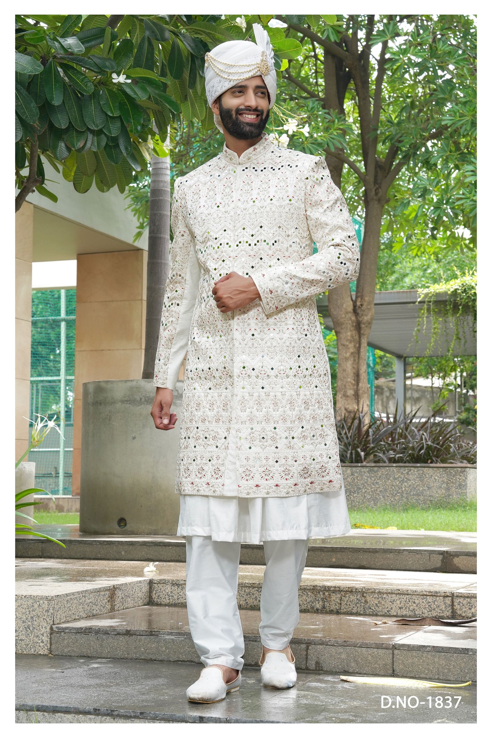 Designer Mirror Touch Wedding Sherwani For Men