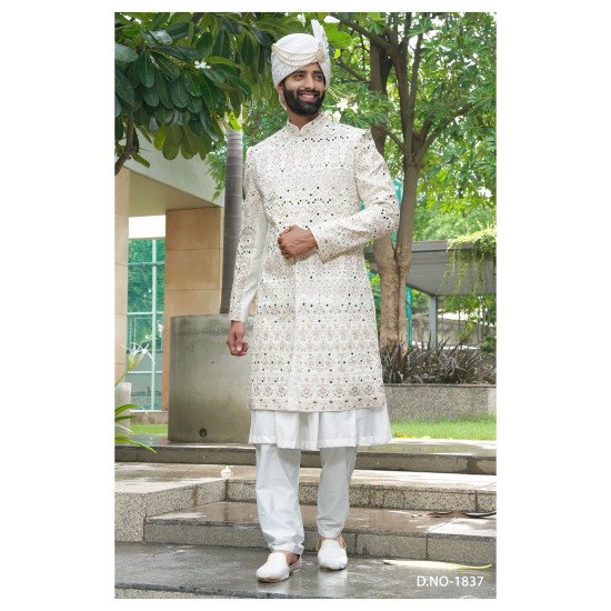 Designer Mirror Touch Wedding Sherwani For Men