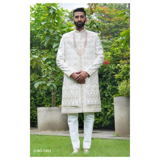 Designer Double Layer Stone Touch Wedding Sherwani