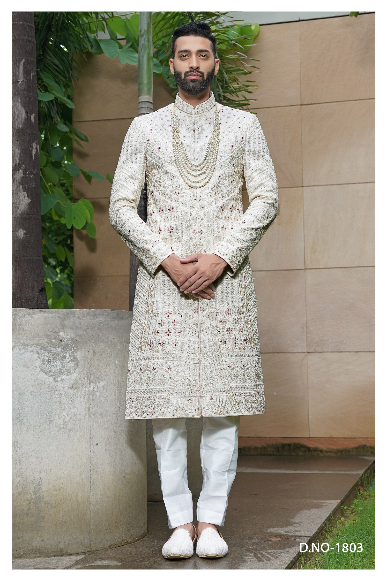 Designer Achkan Pattern Wedding Sherwani  For Groom