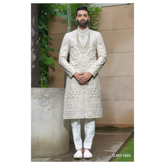Designer Achkan Pattern Wedding Sherwani  For Groom